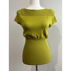 Worthington Silk Blend Boat Neck Sweater Womens S Green Fitted Short Sleeve Y2K